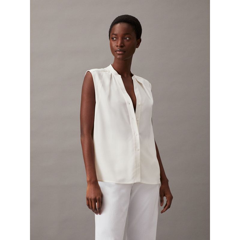CALVIN KLEIN - BLUSA COLLARLESS SLEEVELESS BLOUSE