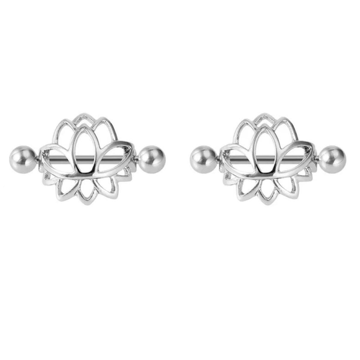 GENERICO - Piercing pezón nipple flor de loto plateado