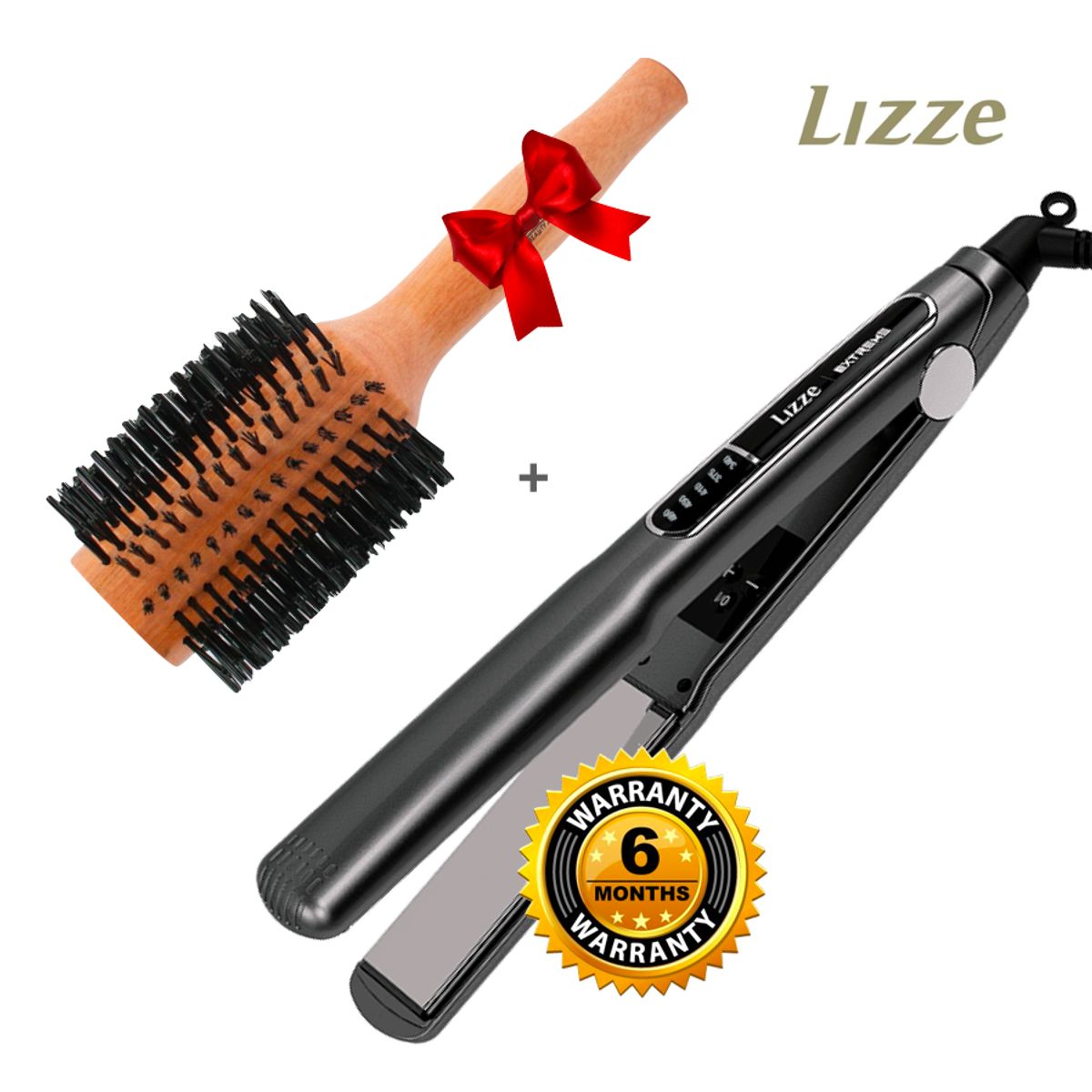 LIZZE - PLANCHA LIZZE EXTREME 480F + CEPILLO DE MADERA NATURAL N4
