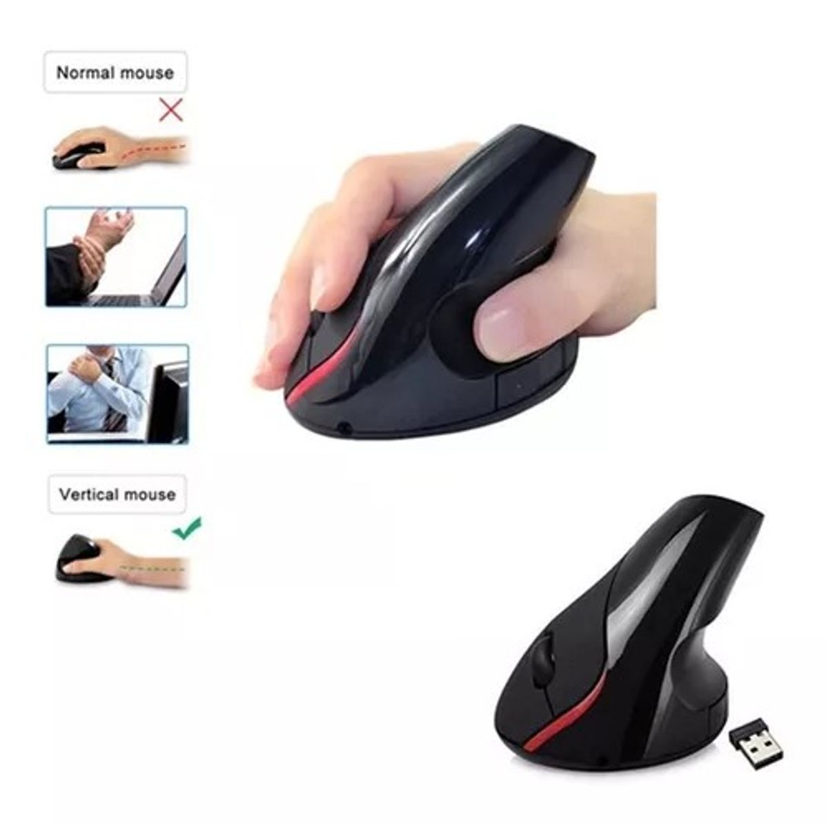 OEM - Mouse Ergonómico Vertical a pilas de Alta Velocidad 24Ghz Inalambrico
