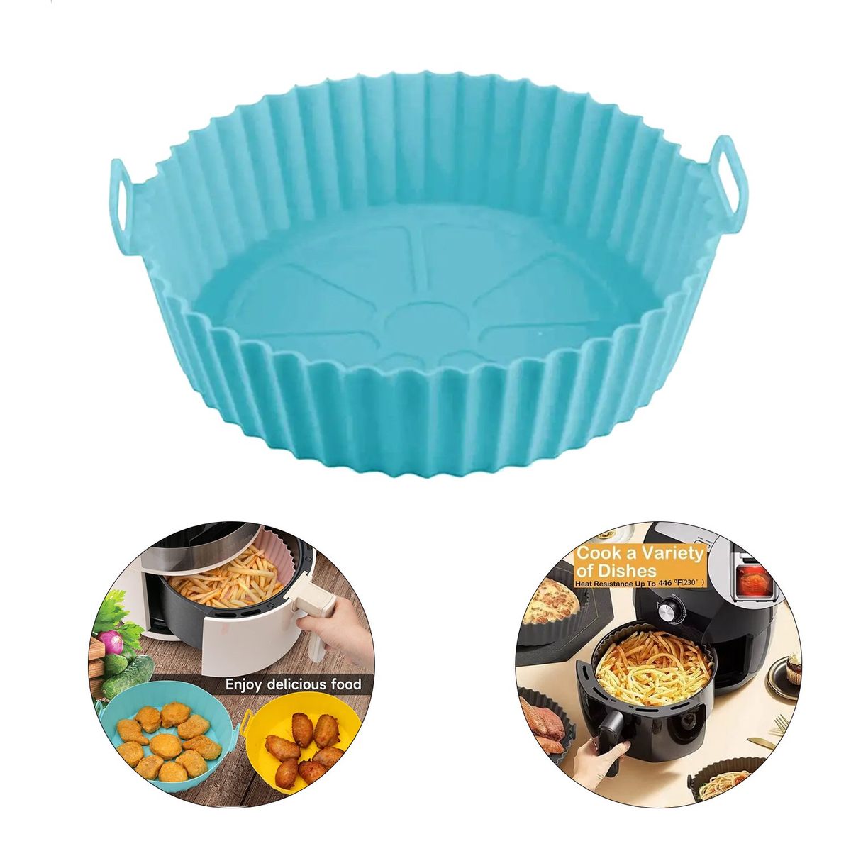 GENERICO - Pack 2 Bandejas de silicona para freidora de aire sin aceite - Celeste