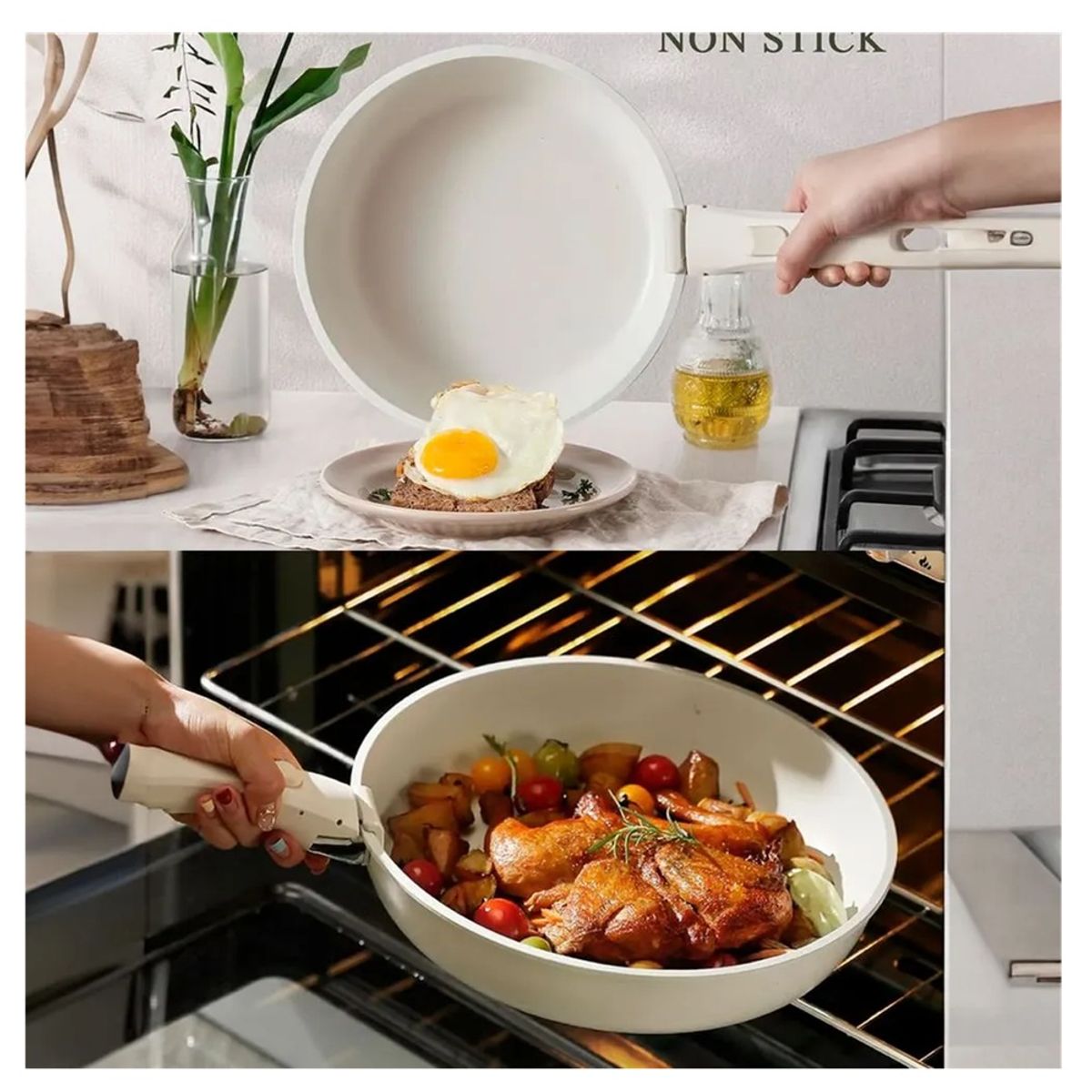 GENERICO - JUEGO DE OLLAS ANTIADHERENTE BLANCO DE 17 PIEZAS MANGO EXTRAIBLE