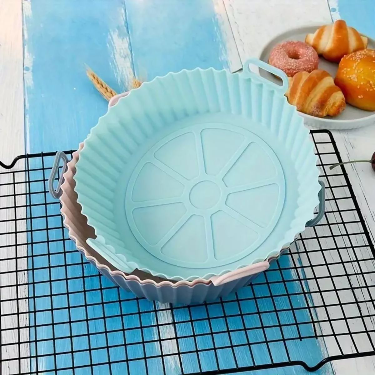 GENERICO - Pack 3 Bandejas de silicona para freidora de aire sin aceite - Celeste