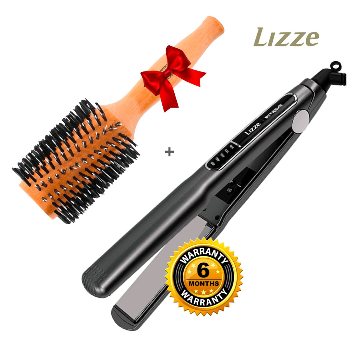 LIZZE - PLANCHA LIZZE EXTREME 480F + CEPILLO DE MADERA NATURAL N4