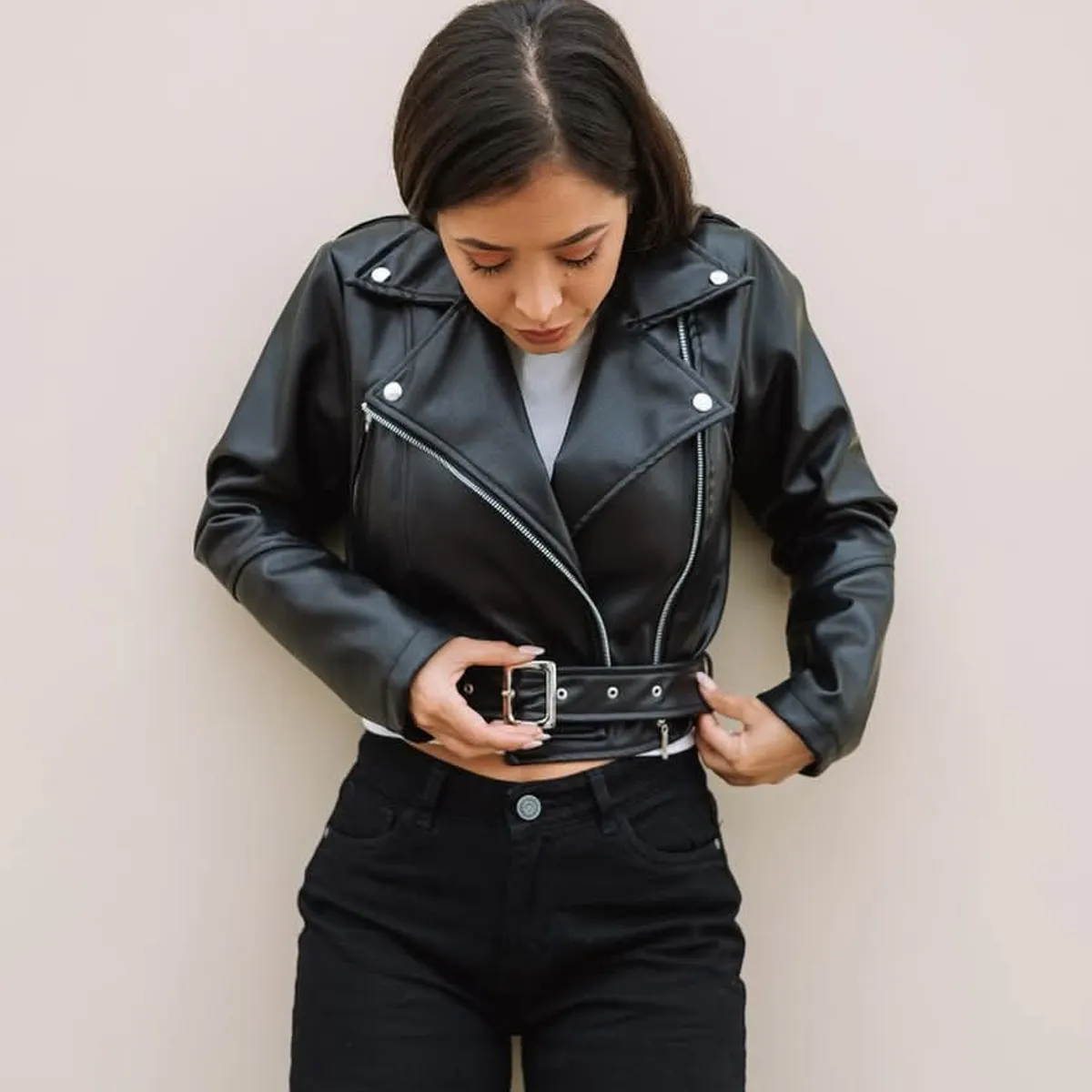 GENERICO - CASACA BIKER CUERINA CASUAL PARA MUJER