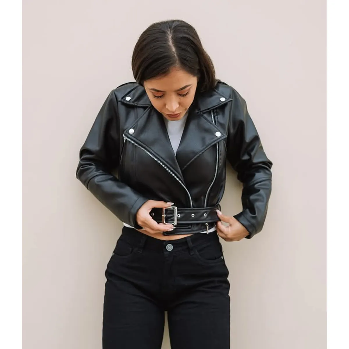 GENERICO - CASACA BIKER CUERINA CASUAL PARA MUJER