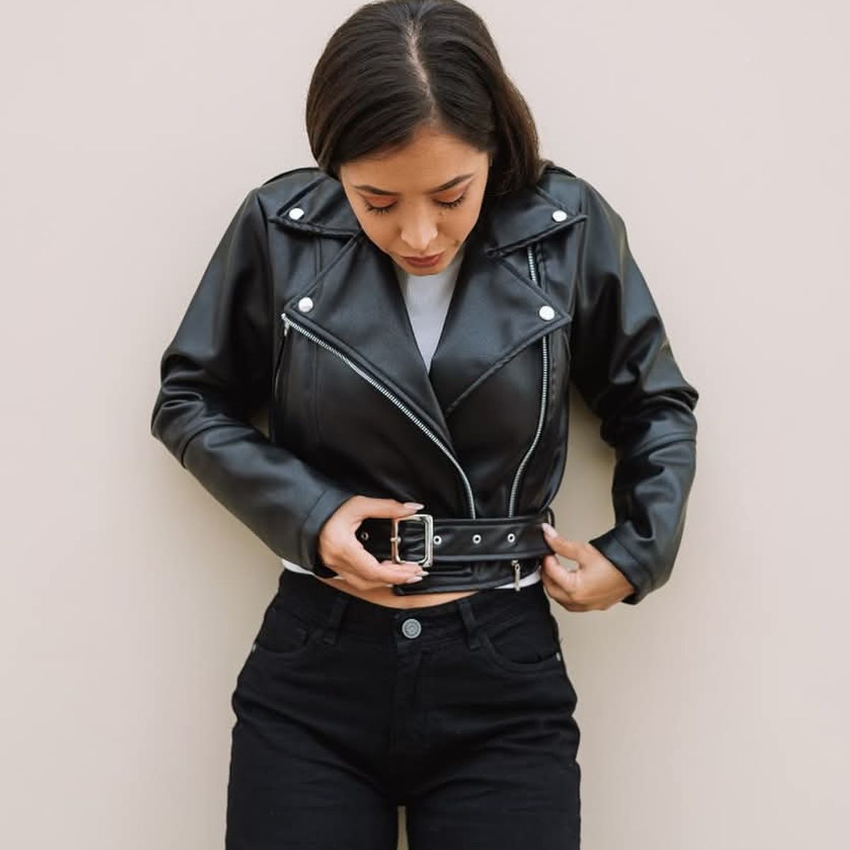 GENERICO - CASACA BIKER CUERINA CASUAL PARA MUJER