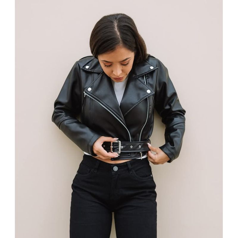 GENERICO - CASACA BIKER CUERINA CASUAL PARA MUJER