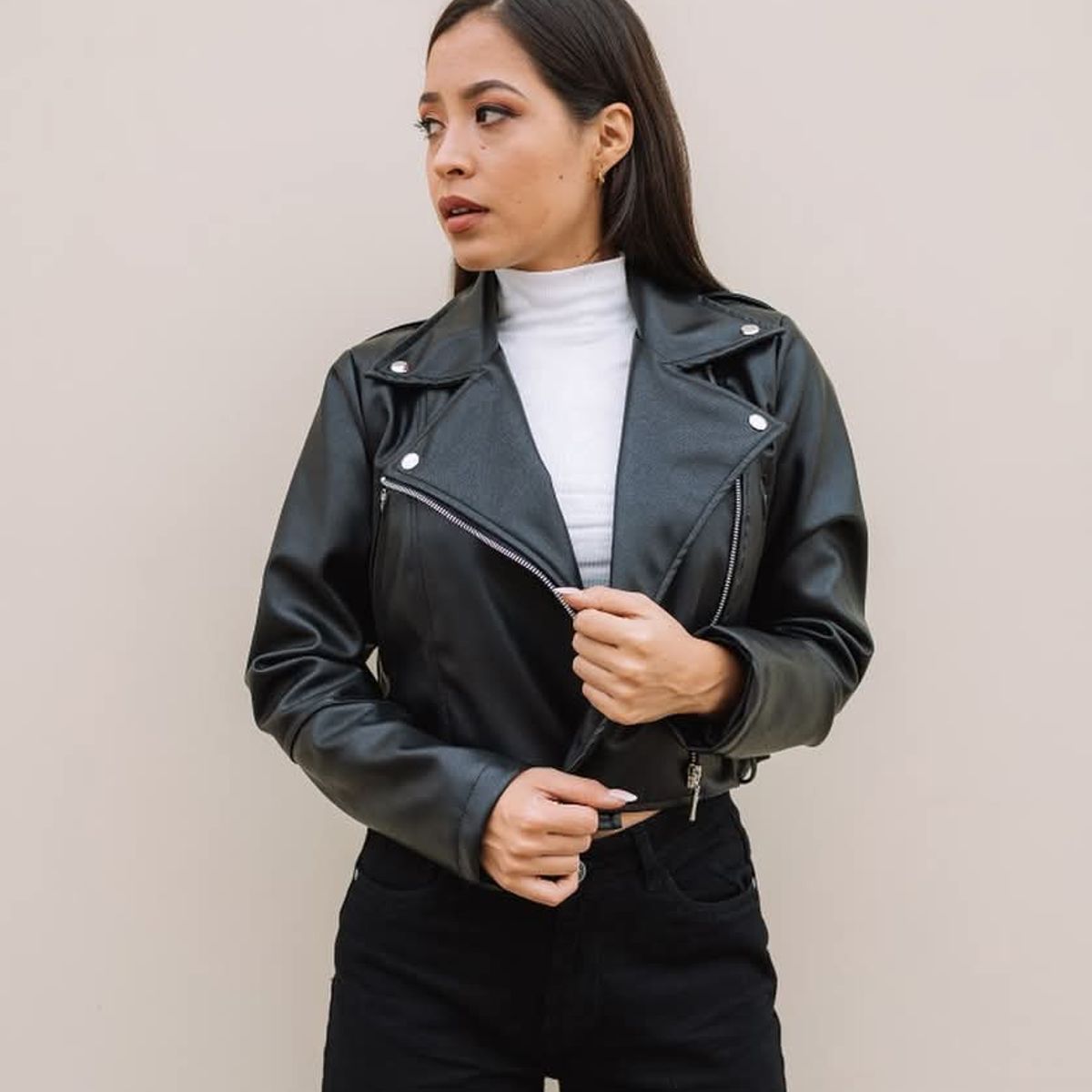 GENERICO - CASACA BIKER CUERINA CASUAL PARA MUJER