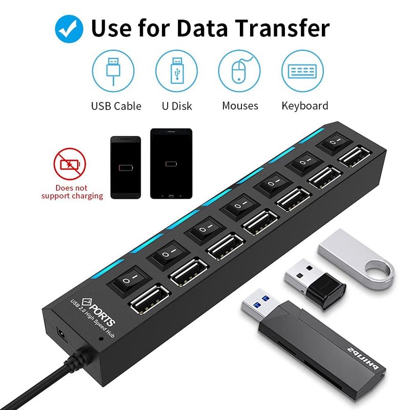 OEM - HUB Multipuerto USB con 7 Puertos Con Interruptor Independiente 480Mbp