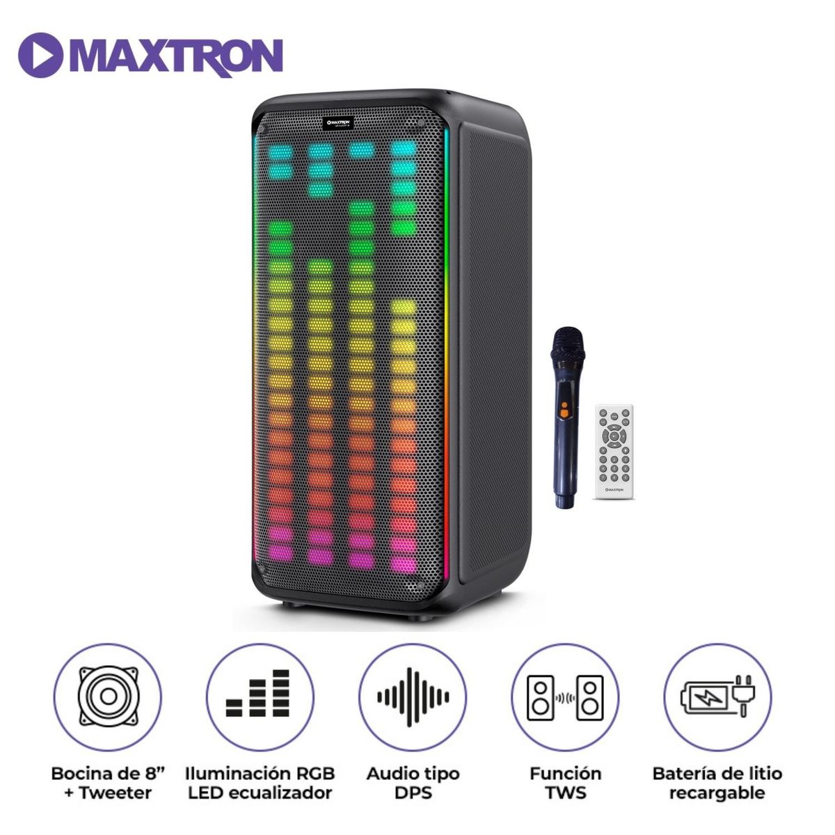 MAXTRON - Torre de Sonido Maxtron Skylight 8" MX 803 BT USB FM TWS