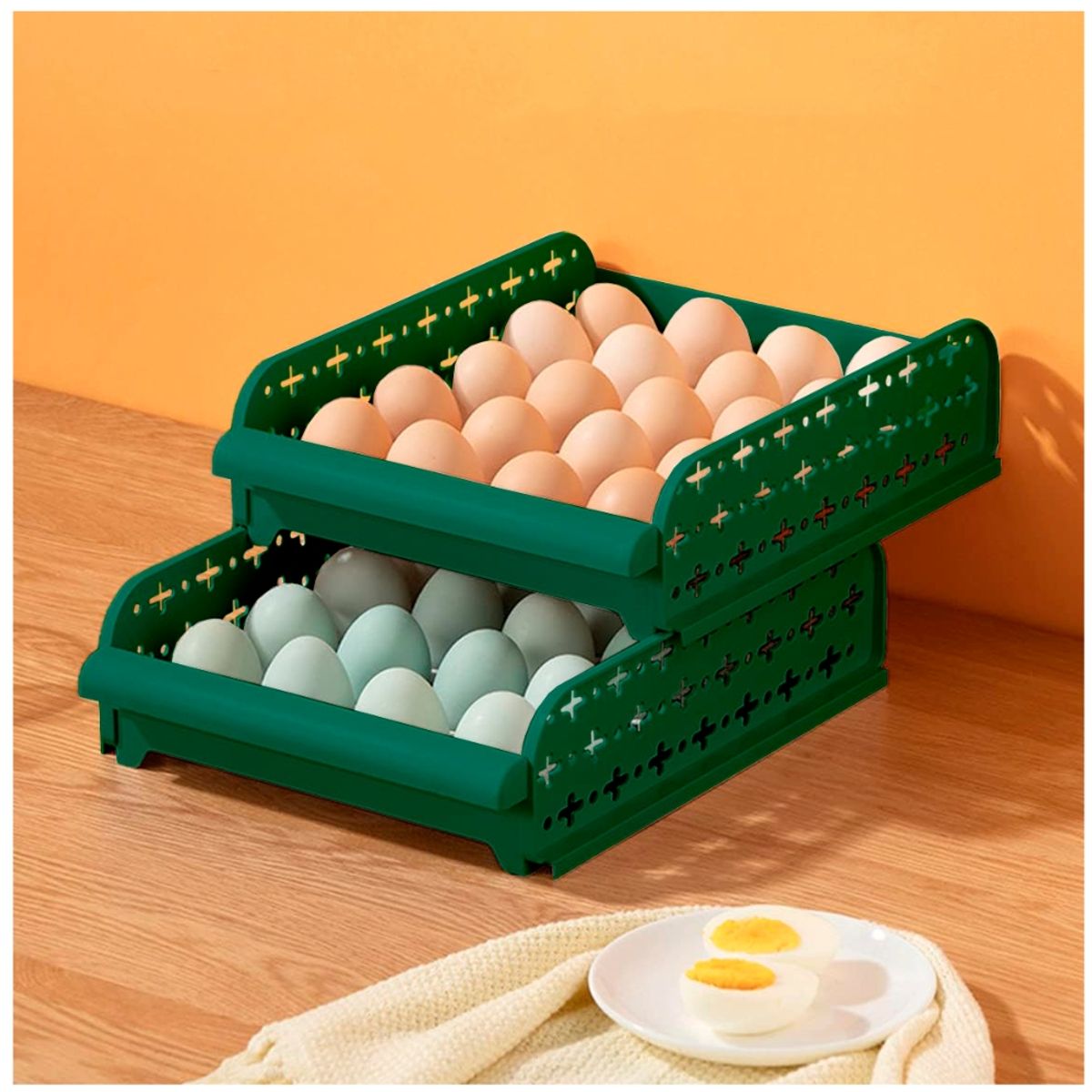 MINARI - Bandeja Organizador Porta Huevos 2 Niveles Verde 24V