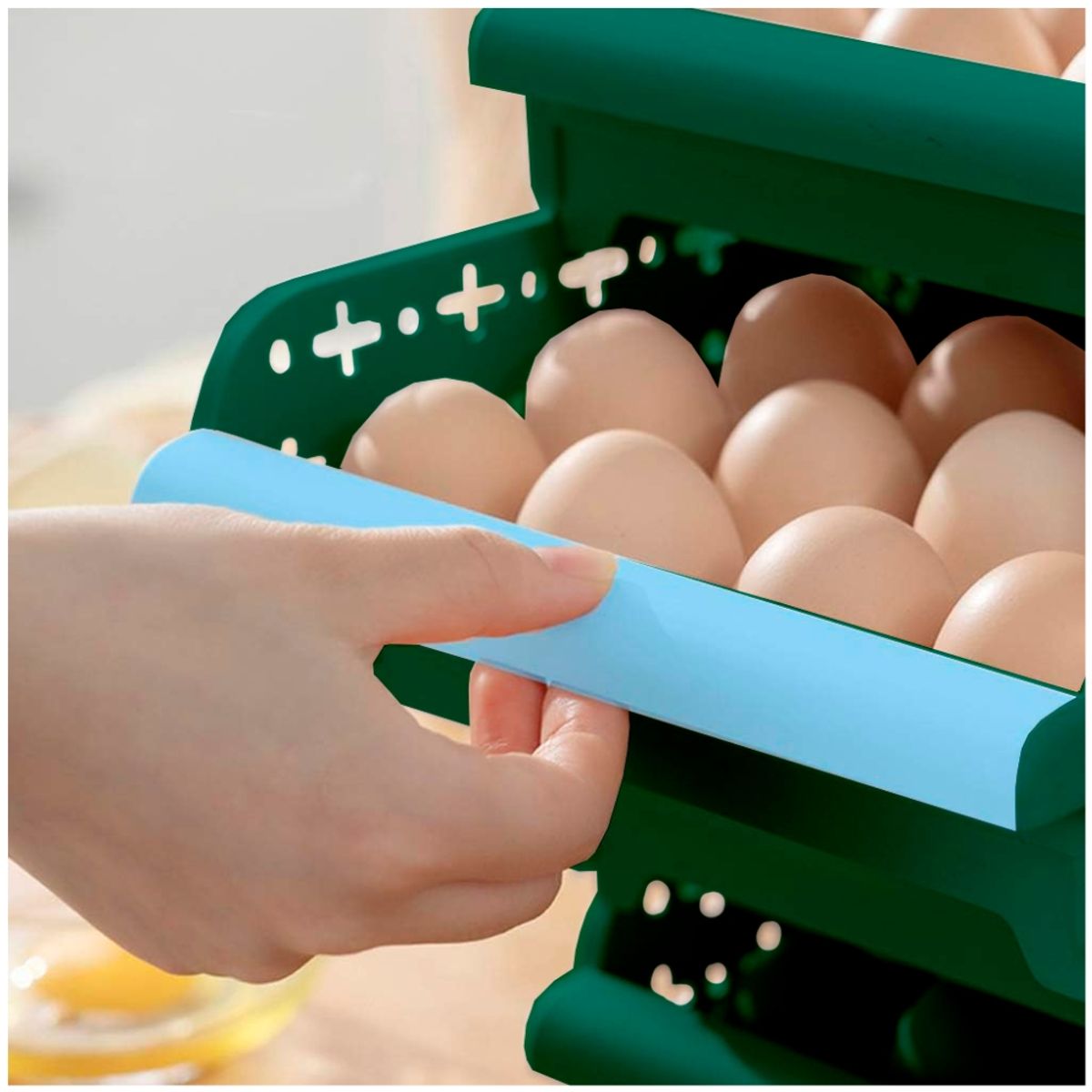 MINARI - Bandeja Organizador Porta Huevos 2 Niveles Verde 24V