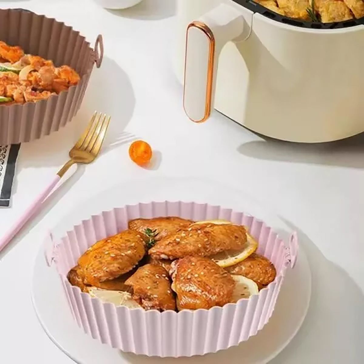 GENERICO - Pack 3 Bandejas de silicona para freidora de aire sin aceite - Rosado