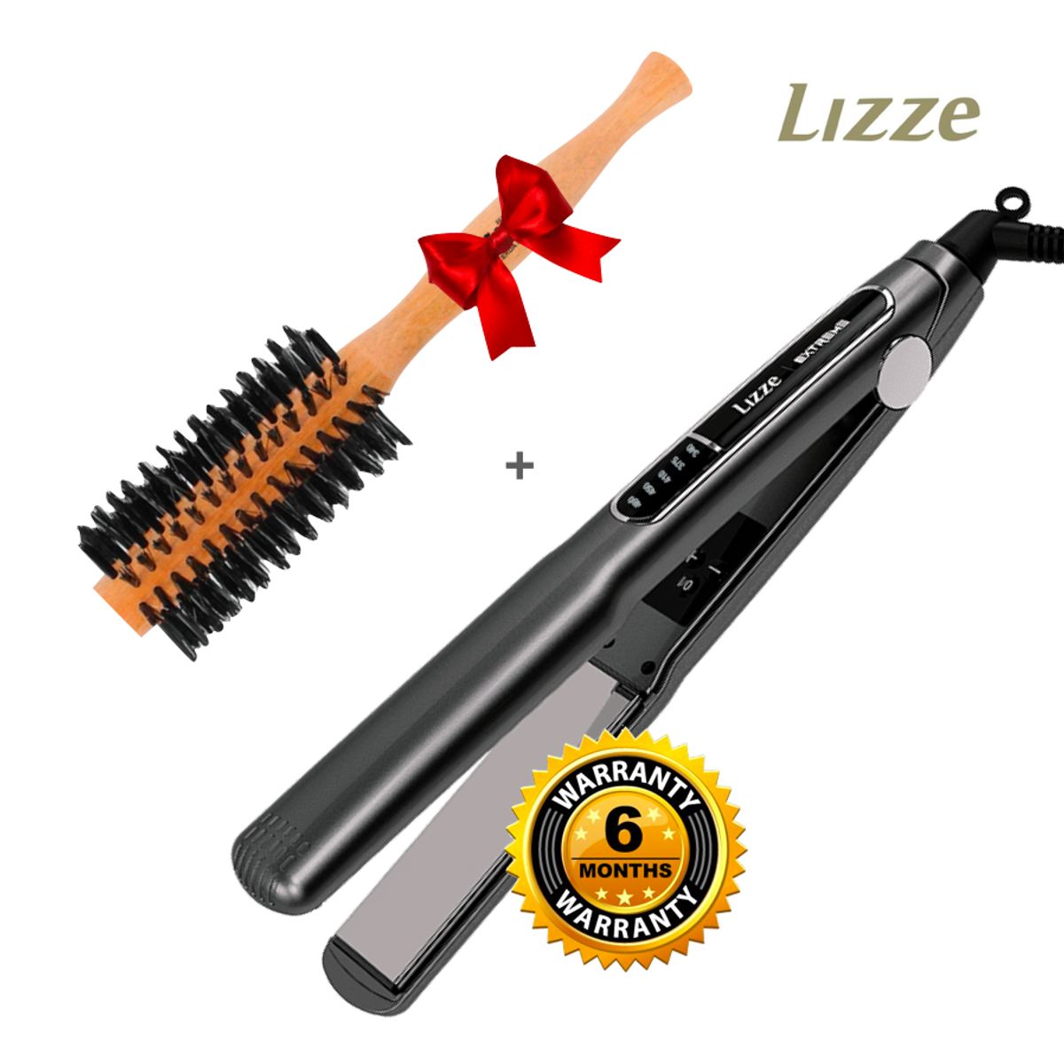 LIZZE - PLANCHA LIZZE EXTREME 480F + CEPILLO DE MADERA NATURAL N1