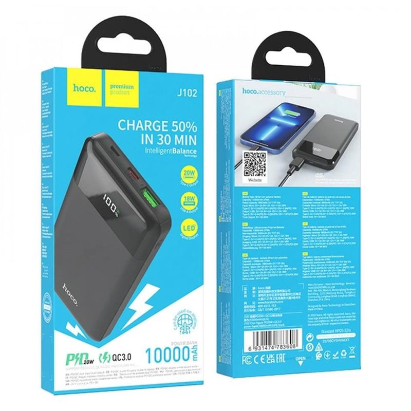 HOCO - Power Bank Hoco J102 Cargador Portatil 10000 mAh 20w Pantalla Digital