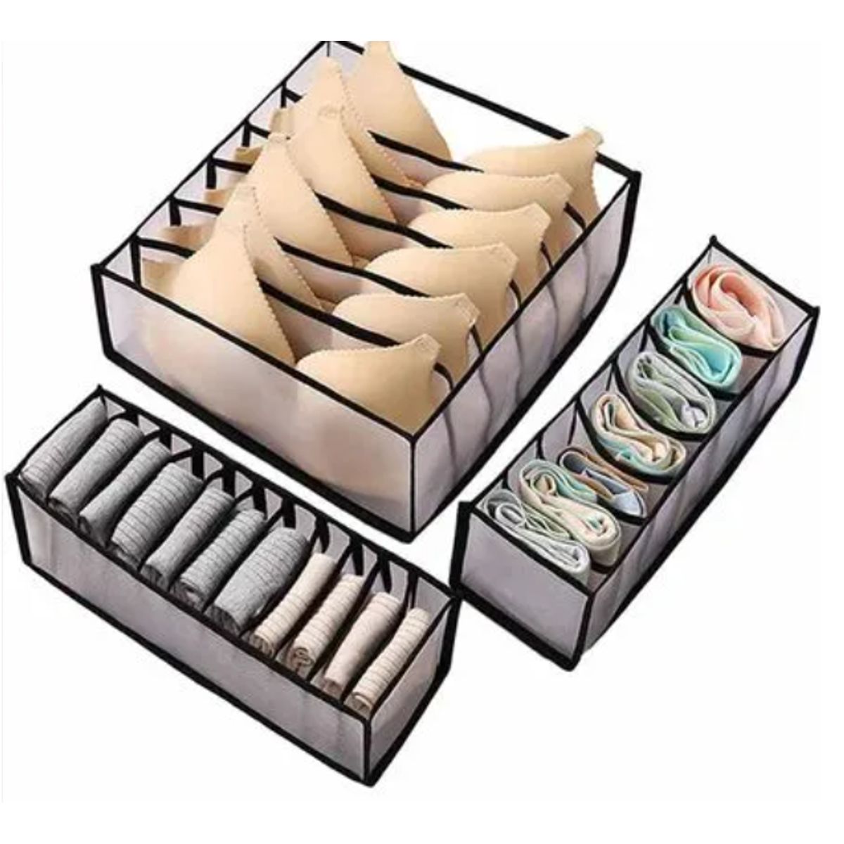 GENERICO - Set de 3 Organizadores De Ropa Interior Para Closet Negro