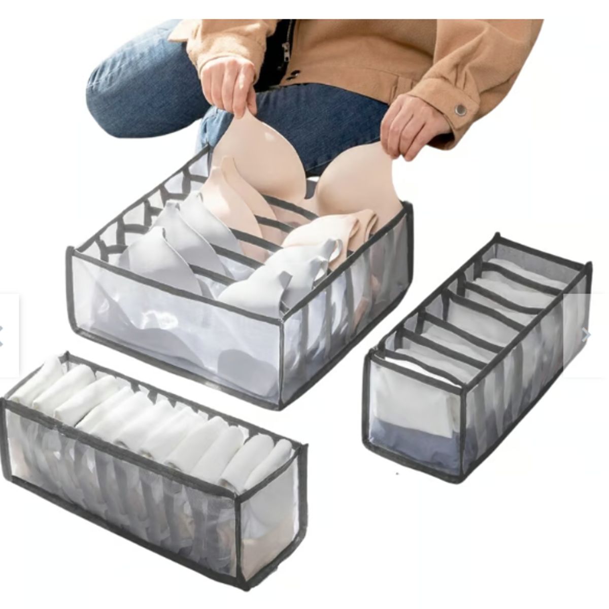 GENERICO - Set de 3 Organizadores De Ropa Interior Para Closet Negro