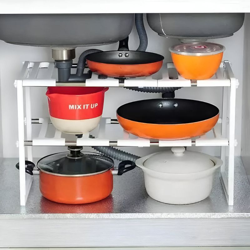MINARI - Estante Organizador de Baño Expandible 2 Niveles Blanco 142E