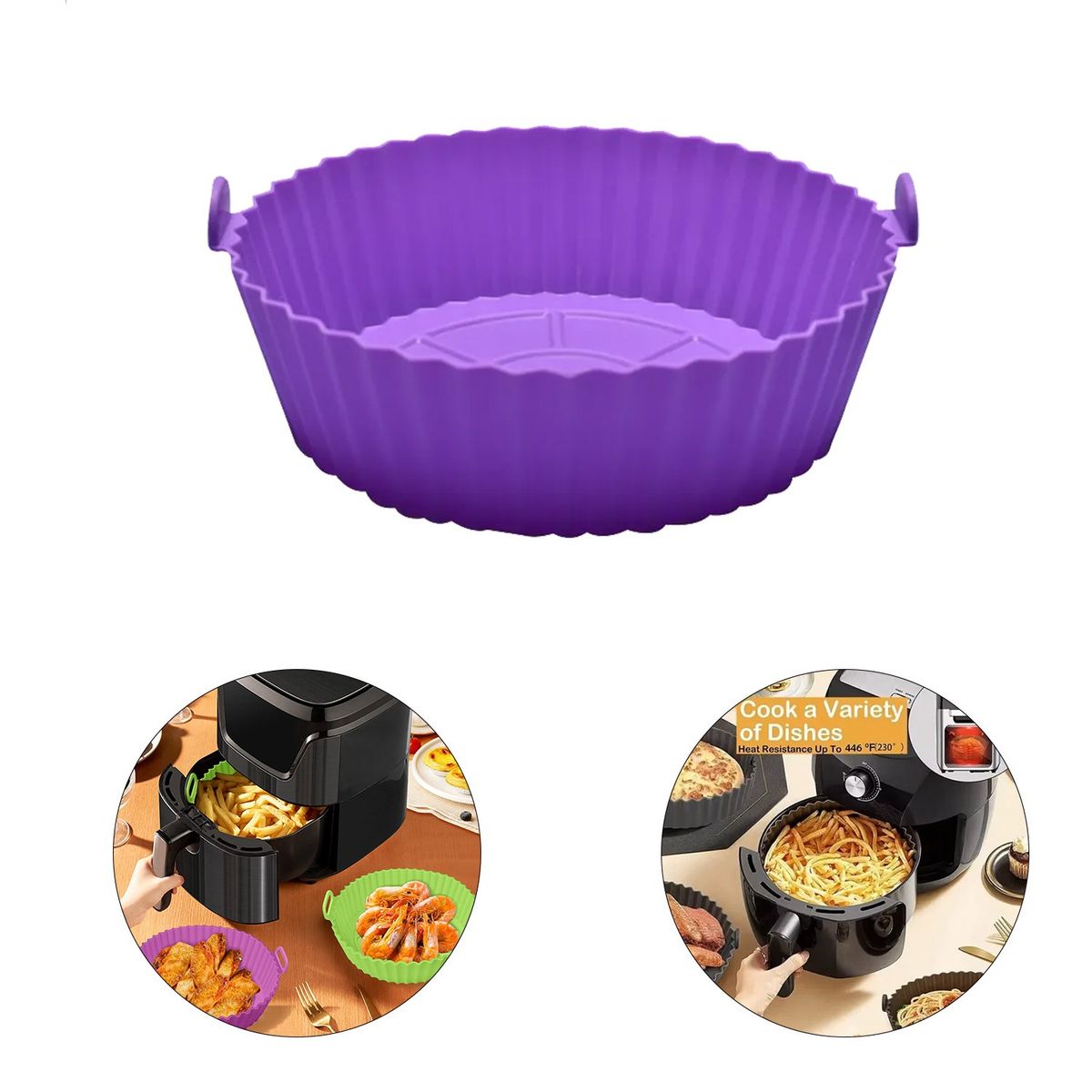 GENERICO - Pack 3 bandejas de silicona para freidora de aire sin aceite - Lila