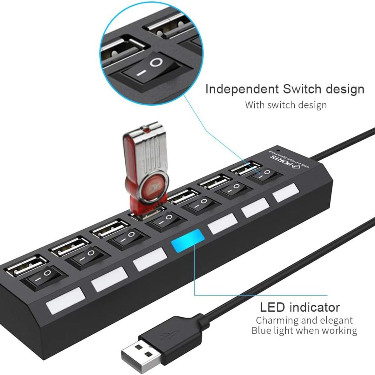 OEM - HUB Multipuerto USB con 7 Puertos Con Interruptor Independiente 480Mbp