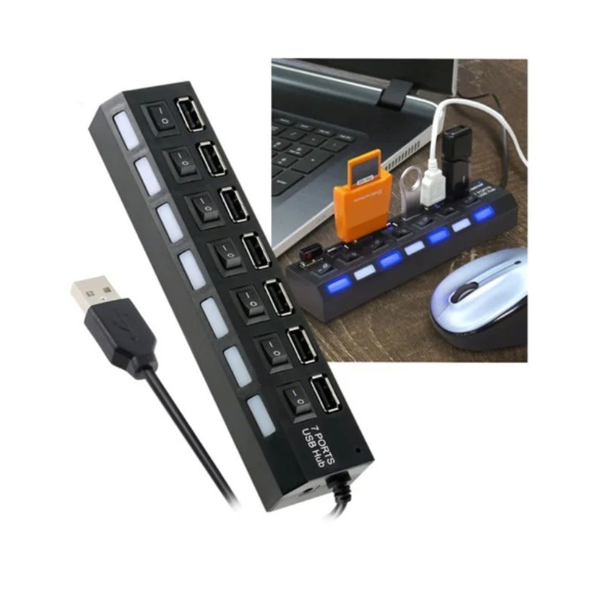 OEM - HUB MultipuertoUSB con 7 Puertos Con Interruptor Independiente 480Mbps