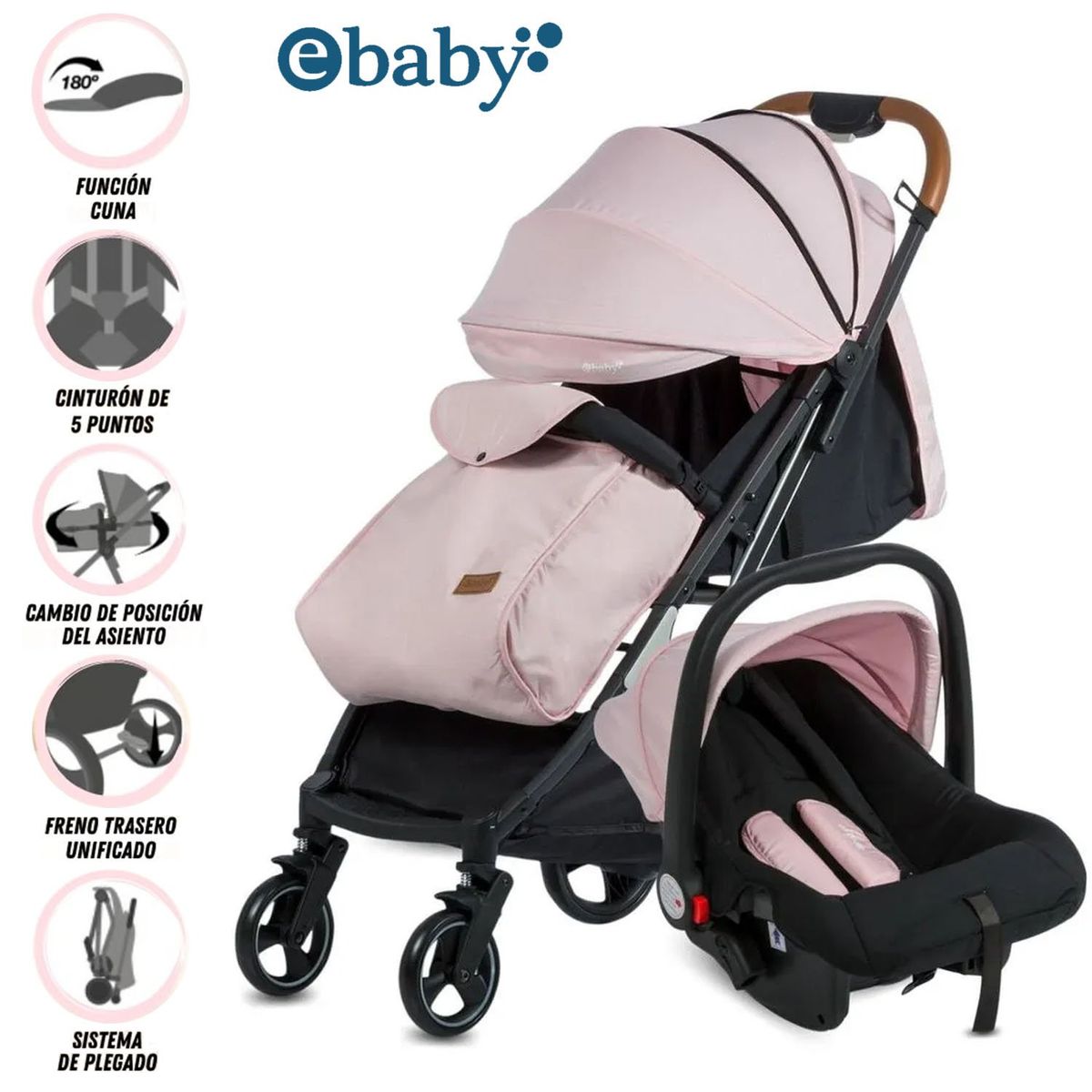 EBABY - Coche Maleta «TRAVEL HAPPY» con Porta Bebé Pink