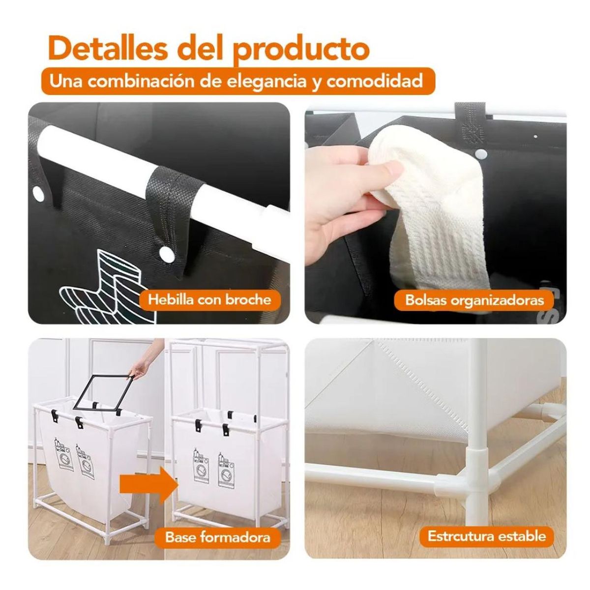 GENERICO - Cesto de Ropa 2 Niveles 3 Compartimientos para Lavandería 97x57x28cm Blanco