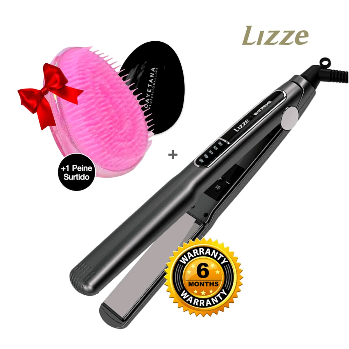 LIZZE - PLANCHA LIZZE EXTREME 480F + CEPILLO MASAJEADOR SURTIDO
