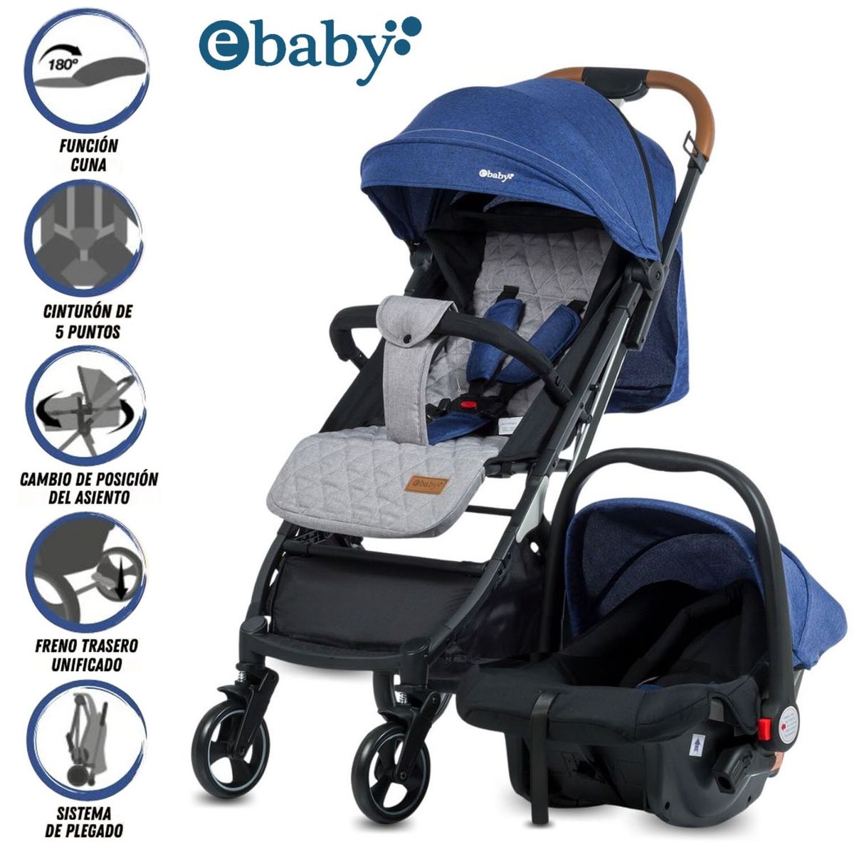 EBABY - Coche Maleta «TRAVEL HAPPY» con Porta Bebé Blue