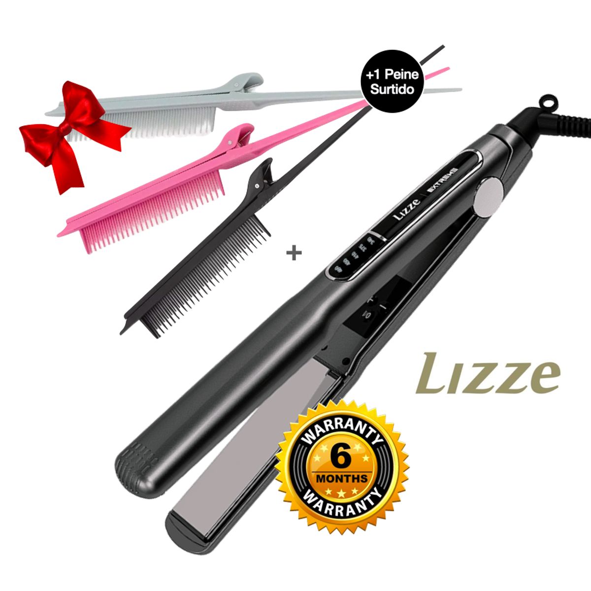 LIZZE - PLANCHA LIZZE EXTREME 480F + PEINE PINZA CON COLA SURTIDO