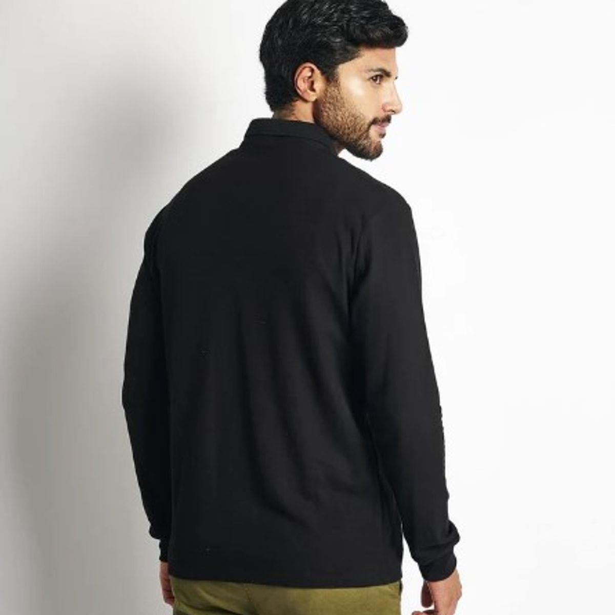 GENERICO - POLO CUELLO CAMISERO MANGA LARGA NEGRO