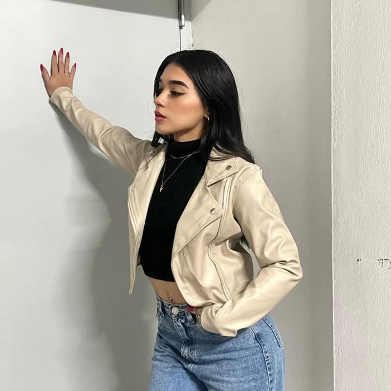 GENERICO - CASACA BIKER CUERINA CASUAL PARA MUJER