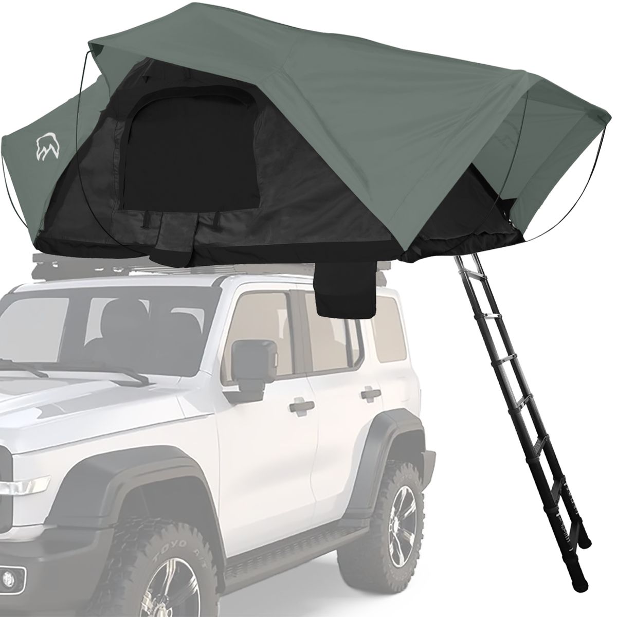 TERRA FORCE - Carpa de Techo Ranco 2-3 Personas Base Negro - Cubierta Verde Militar