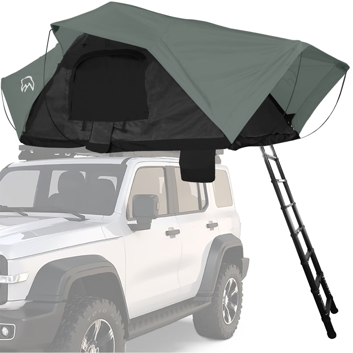 TERRA FORCE - Carpa de Techo Ranco 2-3 Personas Base Negro - Cubierta Verde Militar