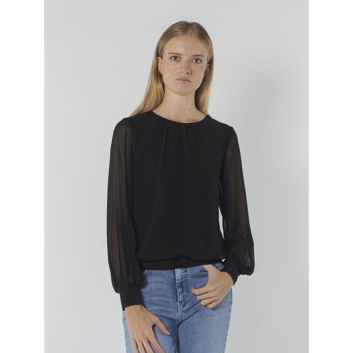 CALVIN KLEIN - BLUSA L/S SLD W/CHIF OVRLY