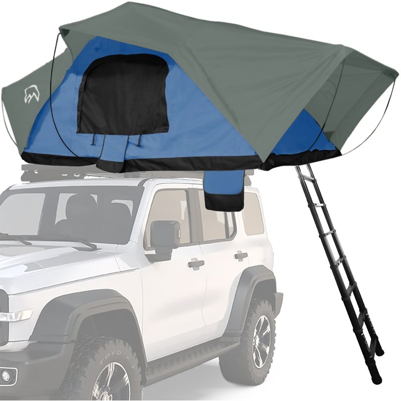 TERRA FORCE - Carpa de Techo Ranco 4-5 Personas Base Azul - Cubierta Verde Militar