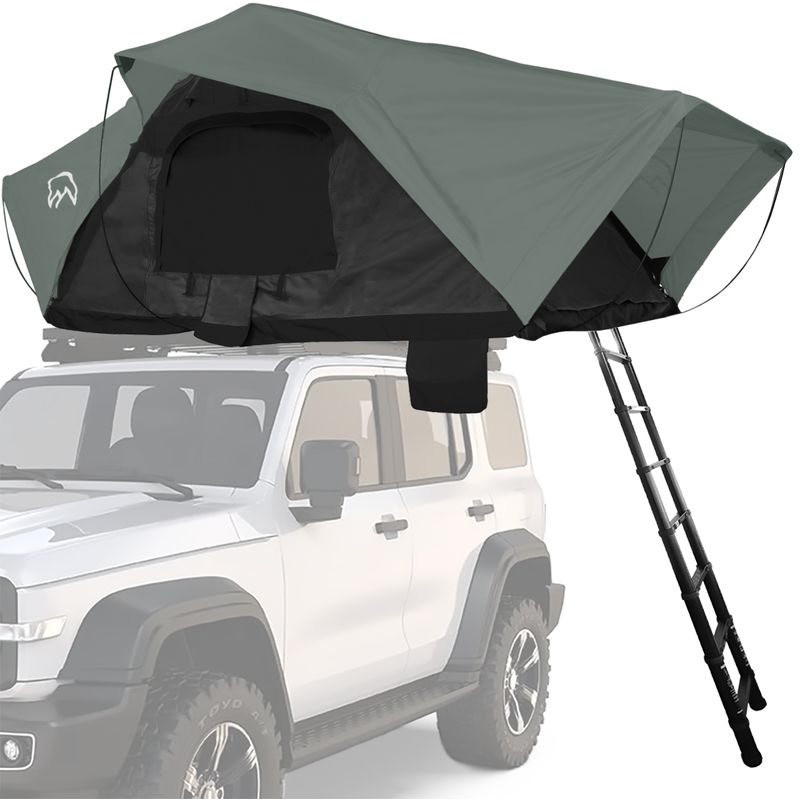 TERRA FORCE - Carpa de Techo Ranco 4-5 Personas Base Negro - Cubierta Verde Militar