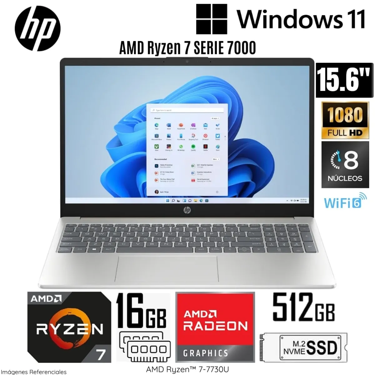 HP - Laptop HP 15-FC0012LA AMD Ryzen 7-7730U 16GB RAM 512GB SSD 15.6"  FHD IPS