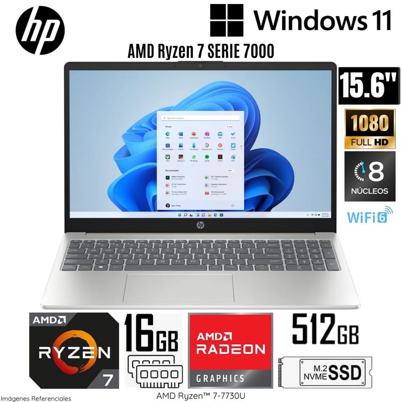 HP - Laptop HP 15-FC0012LA AMD Ryzen 7-7730U 16GB RAM 512GB SSD 15.6"  FHD IPS