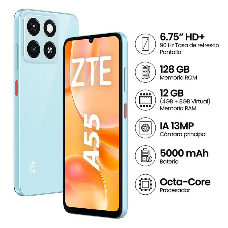 ZTE - CELULAR ZTE BLADE A55 4GB+8GB RAM 128GB 4G LTE AZUL