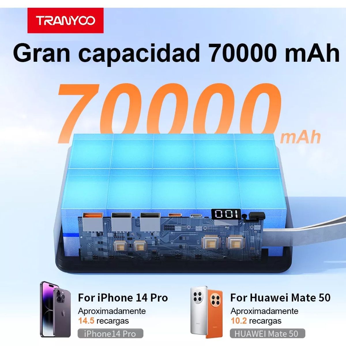 PREMIUM - Power Bank 70000mah Batería Portátil 225w Carga Rápida f17
