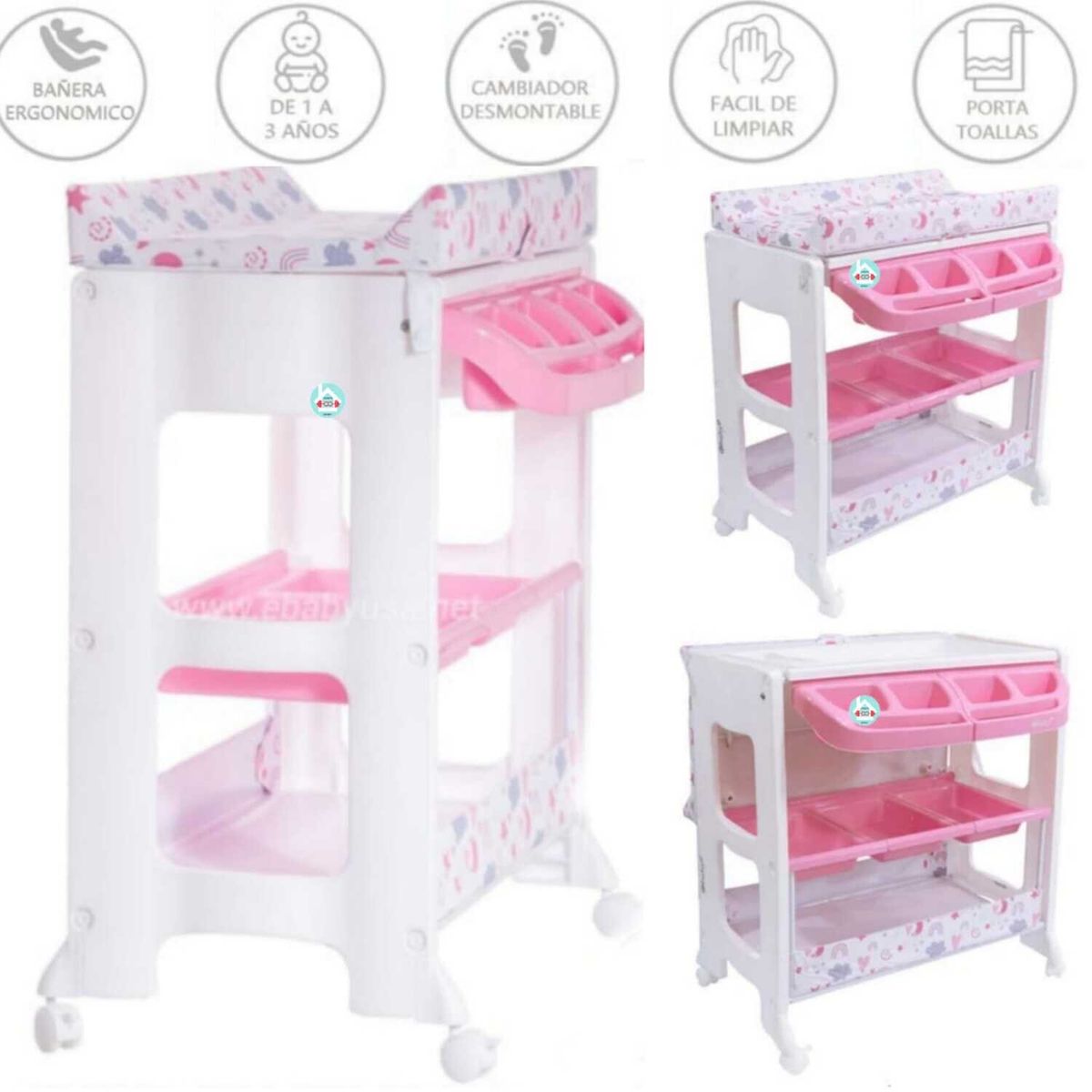 EBABY - Bañera Cambiador Natiel ROSADO