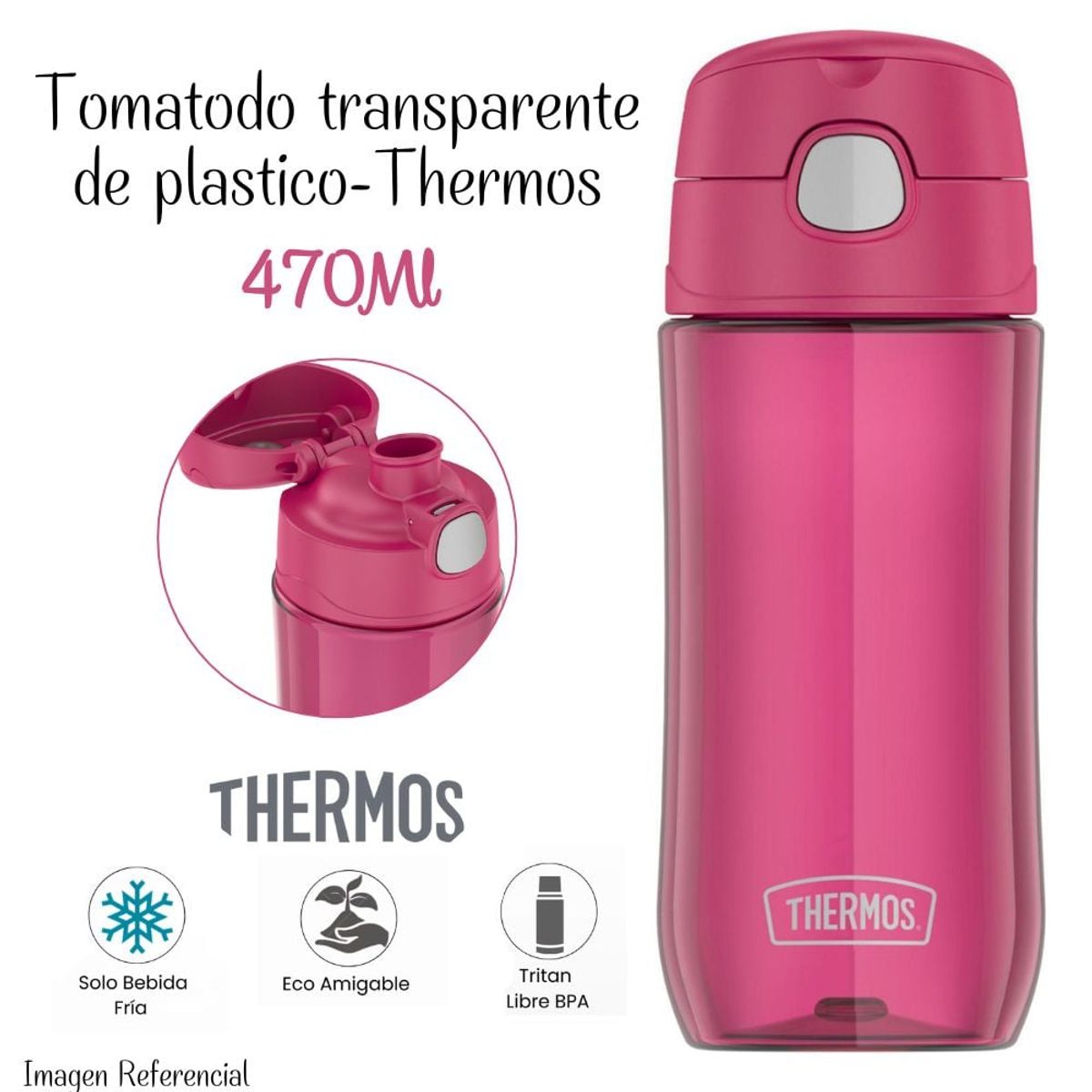 THERMOS - Tomatodo Thermos Transparente de 470 ml - Rosado