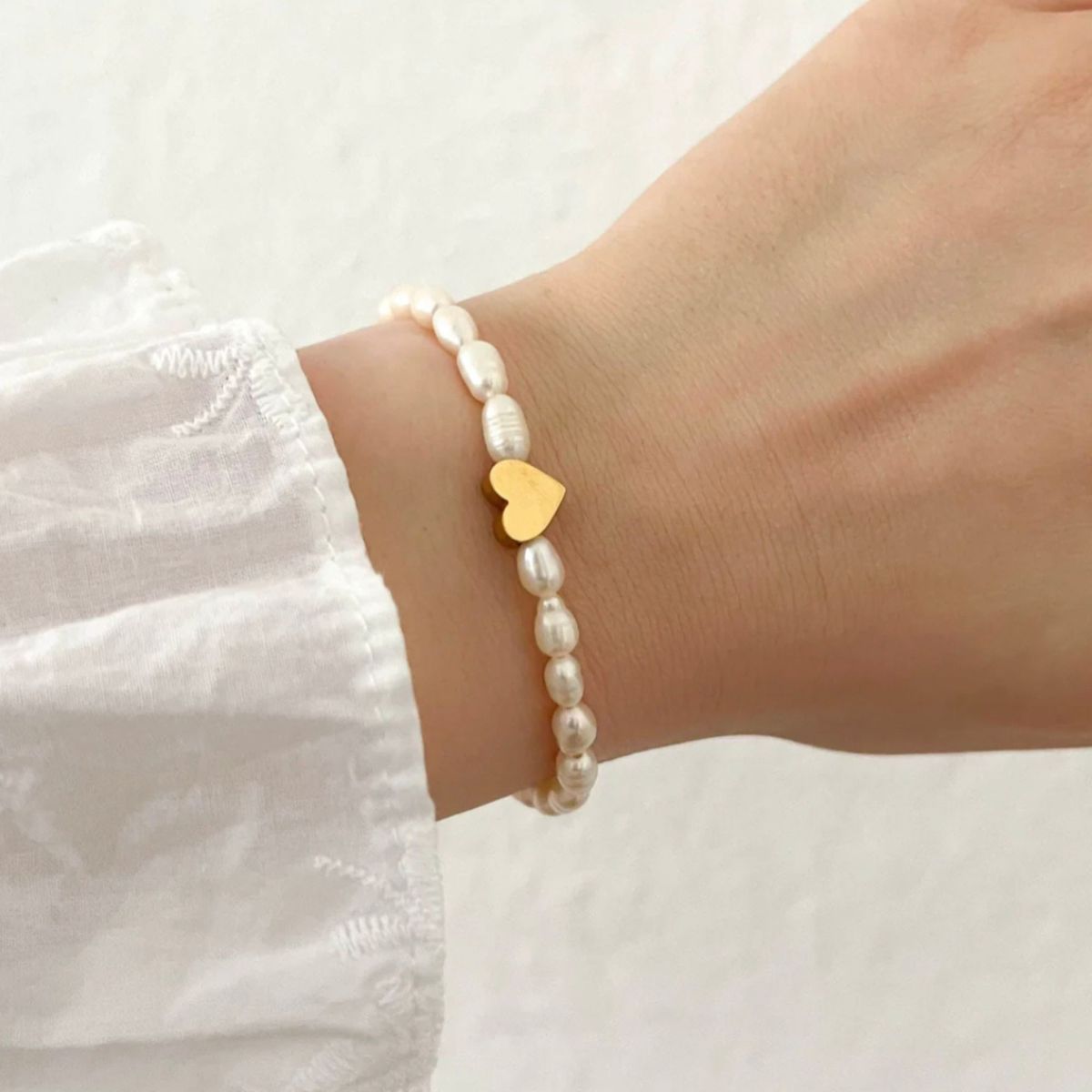 GENERICO - Pulseras de perlas naturales de río con corazón - Naif Jewelry Peru