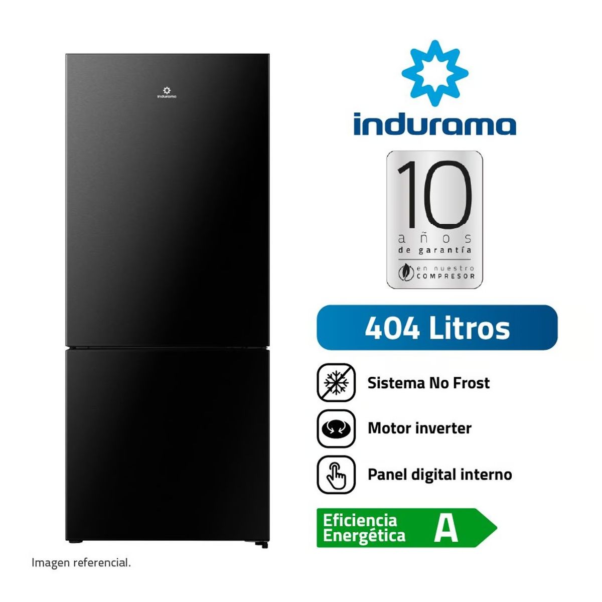 INDURAMA - Refrigeradora Bottom Freezer 404L Negra RI 698N