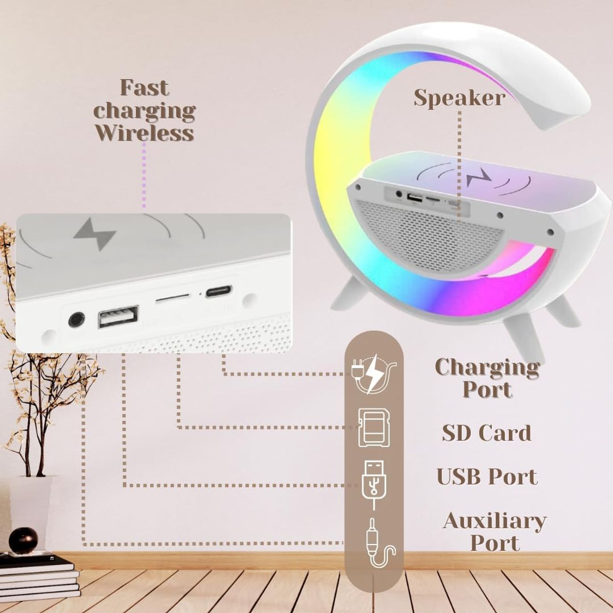 GENERICO - PARLANTE LÁMPARA G SMART CARGADOR INALÁMBRICO 6 EN 1 BT 3401 PLUS2025