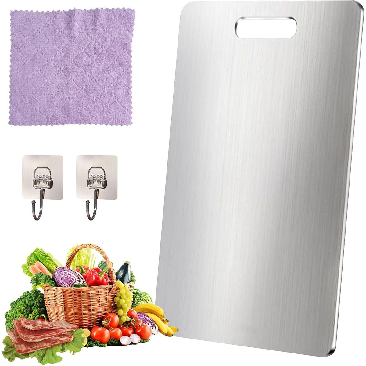 GENERICO - Tabla de picar en acero inoxidable 30cm x 23.5 cm, espesor 1.2 mm