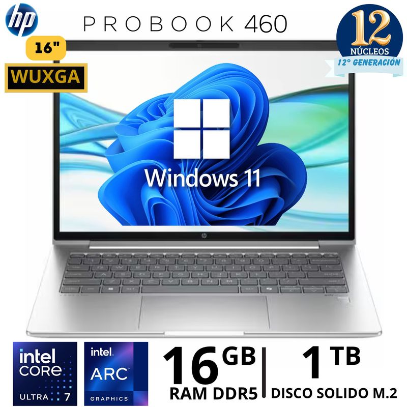 HP - Laptop HP Probook 460 G11  Core Ultra 7 -155U, 16"WUXGA, Ram 16GB, SSD 1TB, Windows 11