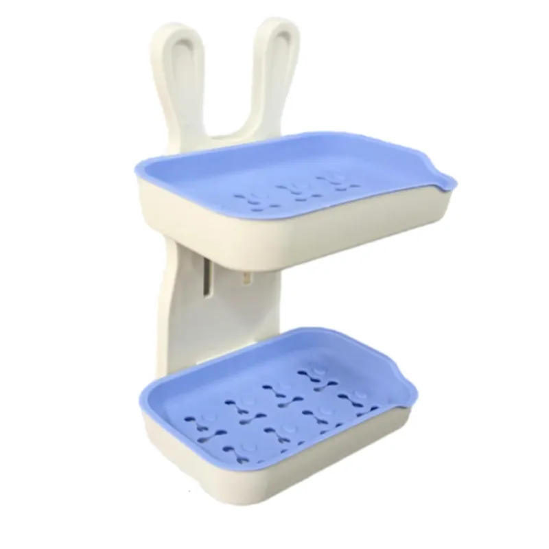 GENERICO - Jabonera para Pared Baño  2 Niveles Conejo  - Azul Pastel